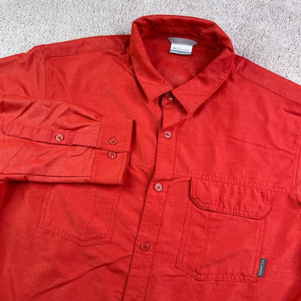 Columbia Shirt Mens Large Red Westerly Winds Fishing Hiking Omni Wick Vented